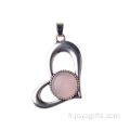 Pendentif en alliage de quartz rose coeur plaqué argent